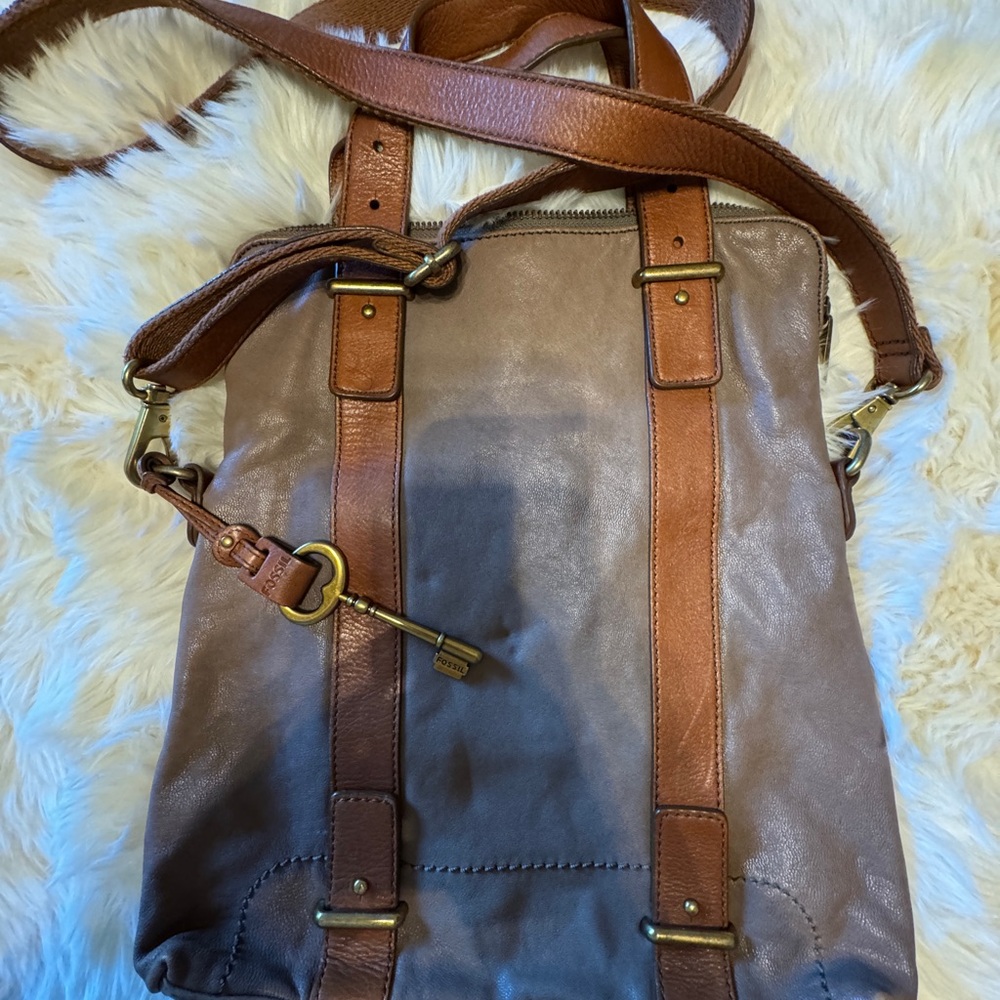 Fossil Brown and Tan Leather Crossbody Bag